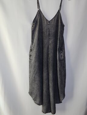 ZENANA Acid Washed V- Neck Spaghetti Strap Wide Leg Jumpsuit Black